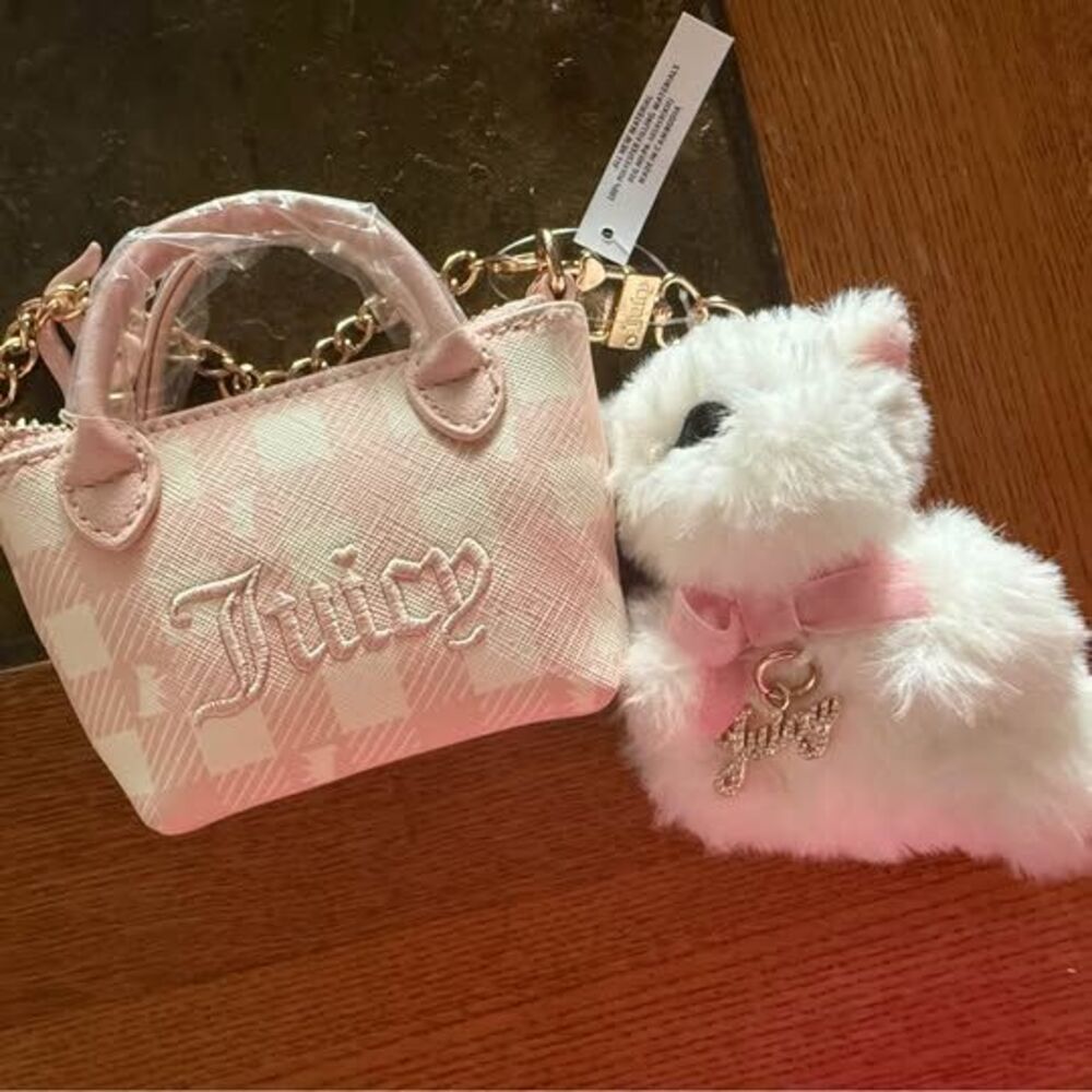 Juicy Couture Mini Bag Keychain with Plush Dog Charm